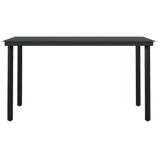 7 Piece Garden Dining Set and Black table with smooth glass top and powder-coated steel frame.