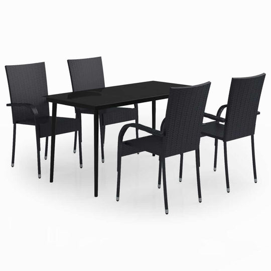 5 Piece Garden Dining Set featuring a black glass tabletop and four sturdy rattan chairs, perfect for outdoor dining.
