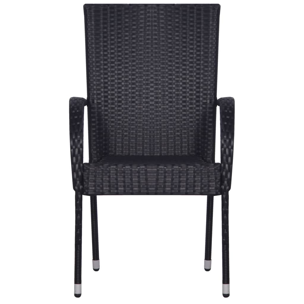5 Piece Garden Dining Set - Stylish black rattan chair with sturdy steel frame and armrests for outdoor dining.