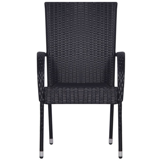 5 Piece Garden Dining Set - Stylish black rattan chair with sturdy steel frame and armrests for outdoor dining.
