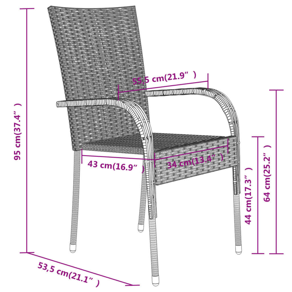 Dimensions of a chair from the 5 Piece Garden Dining Set, showcasing its structure and design for outdoor use.