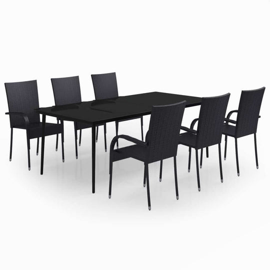7 Piece Garden Dining Set featuring a sturdy table and six comfortable rattan chairs, perfect for outdoor dining.