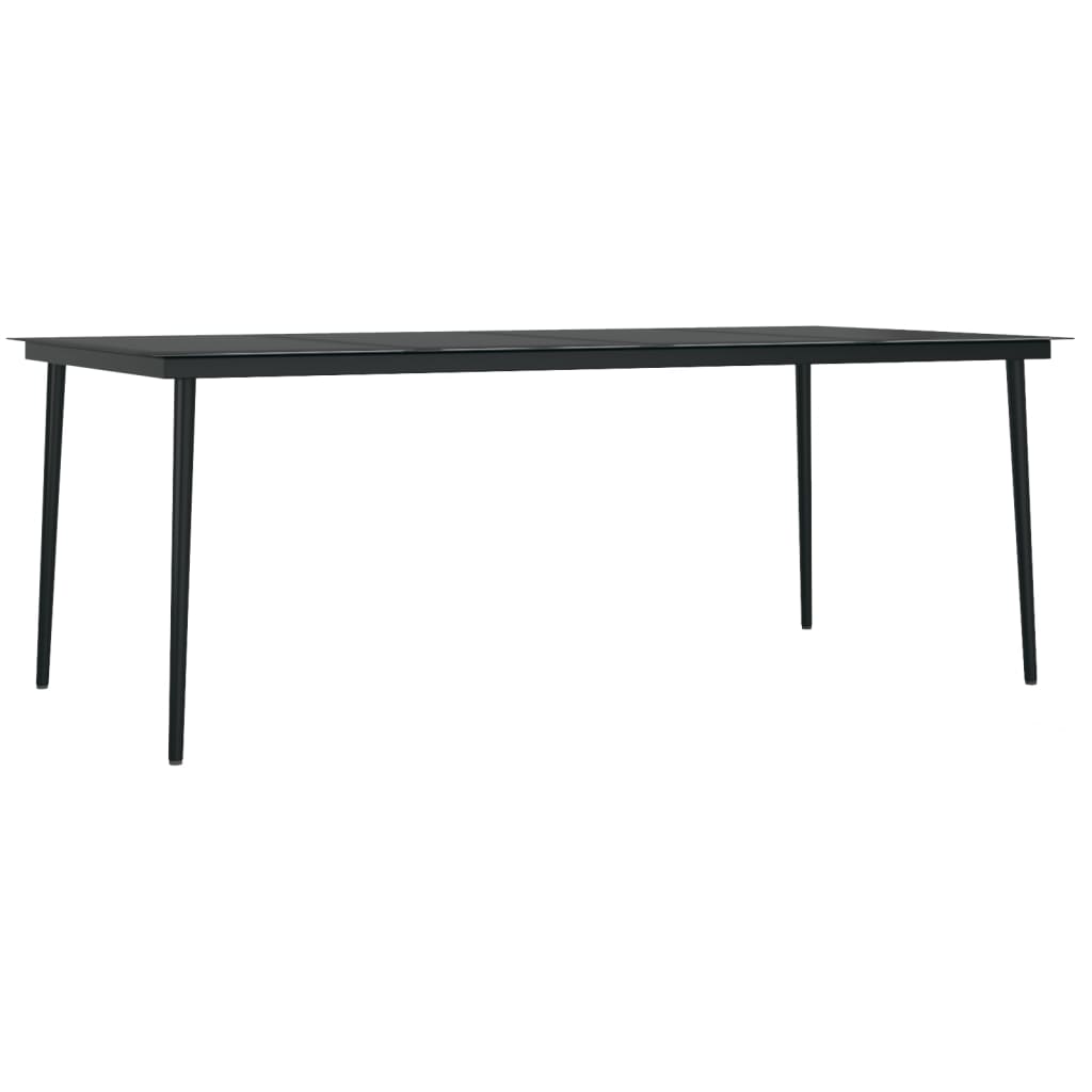 Modern black dining table from 9 Piece Garden Dining Set, perfect for outdoor meals and gatherings.