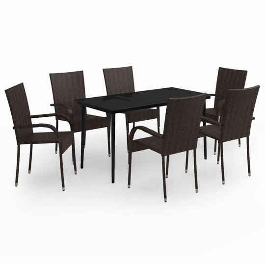 7 Piece Garden Dining Set and Black featuring a sleek table and durable rattan chairs for outdoor dining.