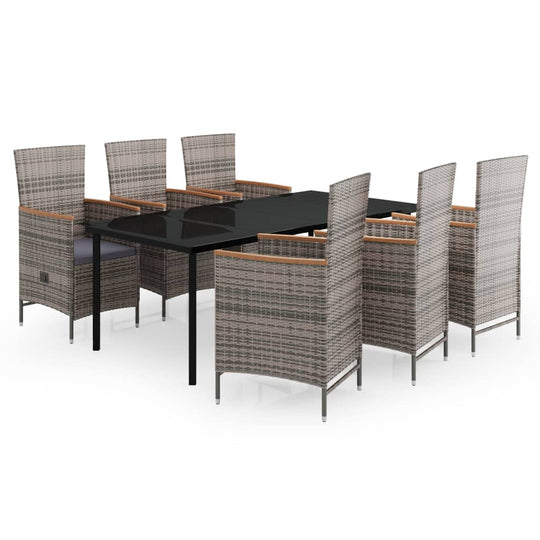 7 Piece Garden Dining Set with Cushions featuring stylish chairs and a sleek black table.