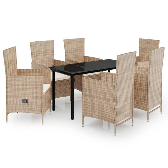 7 Piece Garden Dining Set with Cushions featuring stylish rattan chairs and a sleek table, perfect for outdoor dining.