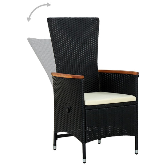 Reclining chair from the 7 Piece Garden Dining Set with Cushions, featuring stylish black PE rattan and cream cushion.