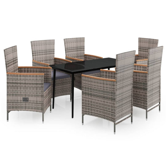 7 Piece Garden Dining Set with Cushions featuring stylish rattan design and sturdy steel frame for outdoor use.