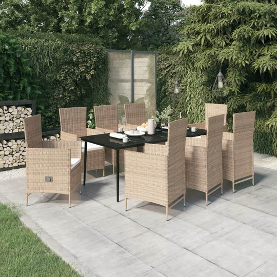 9 Piece Garden Dining Set with Cushions Beige