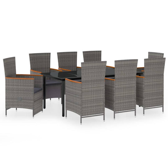 9 Piece Garden Dining Set with Cushions featuring stylish design and adjustable backrests.
