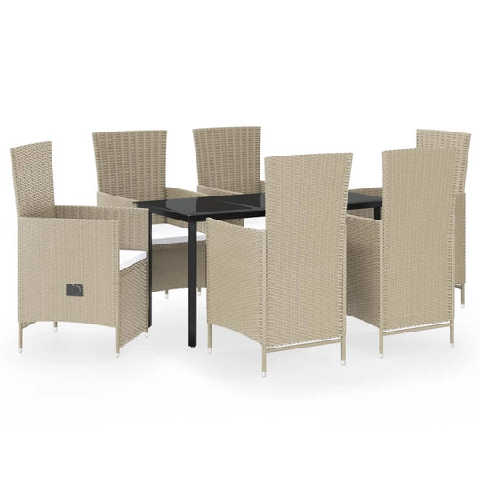 7 Piece Garden Dining Set with Cushions featuring stylish rattan chairs and a sturdy table for outdoor dining.