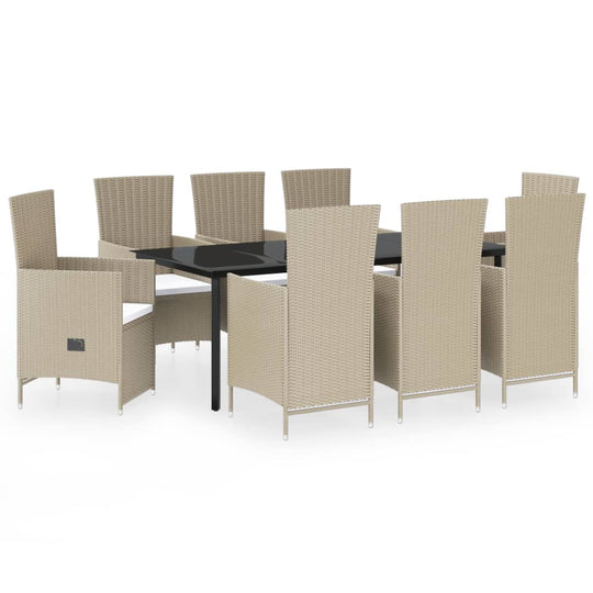 9 Piece Garden Dining Set with Cushions featuring adjustable backrest and water-resistant PE rattan.