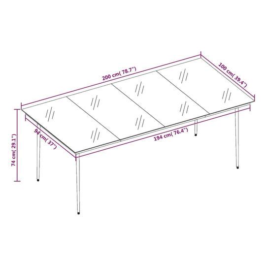 9 Piece Garden Dining Set with Cushions dimensions illustration showing table measurements.