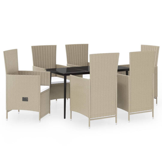 7 Piece Garden Dining Set with Cushions featuring stylish rattan chairs and a sturdy table, perfect for outdoor use.
