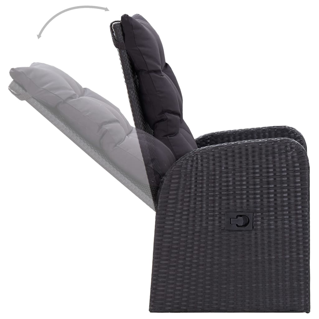 Reclining chair from the 7 Piece Garden Dining Set with Cushions, showcasing plush cushion and sturdy PE rattan design.