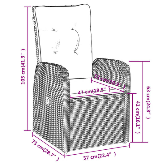 7 Piece Garden Dining Set with Cushions detailed chair dimensions and design sketch.