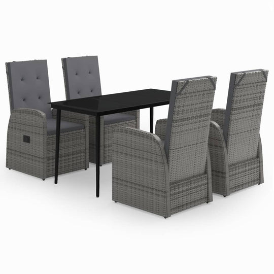5 Piece Garden Dining Set with Cushions featuring stylish rattan chairs and a sleek table for outdoor dining.