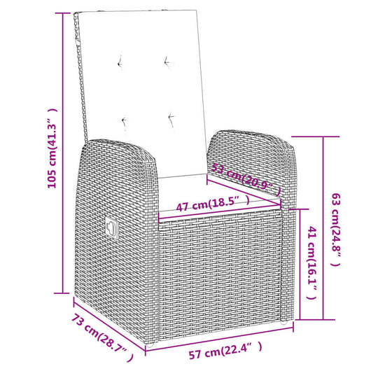 Dimensions of a 5 Piece Garden Dining Set with Cushions chair, showcasing detailed measurements.