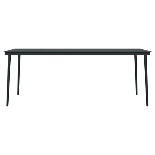 9 Piece Garden Dining Set with Cushions table featuring a sleek black design, perfect for outdoor dining.