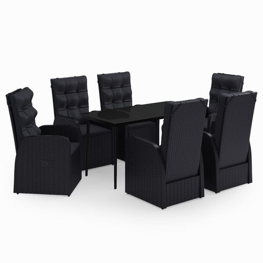 7 Piece Garden Dining Set with Cushions featuring six reclining chairs and a stylish table for outdoor dining.