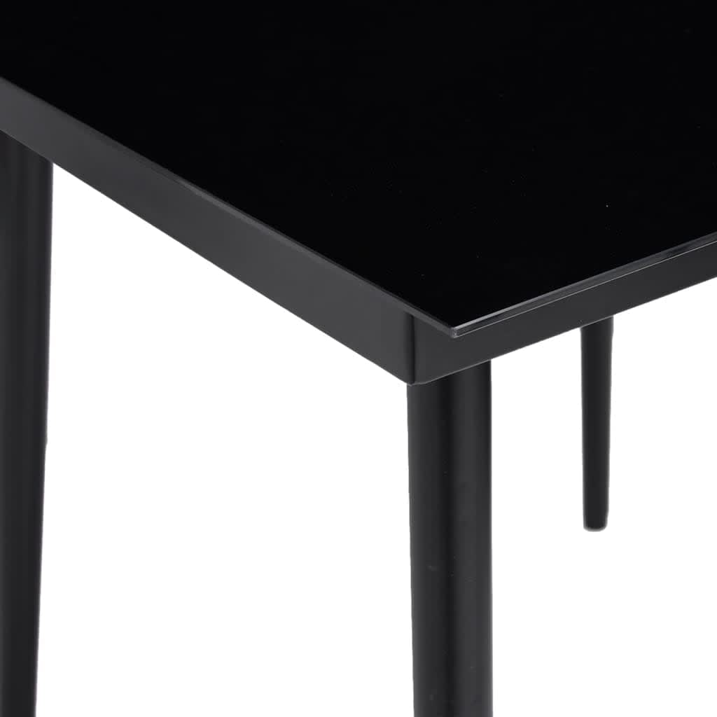 Close-up of the black tabletop and legs of the 7 Piece Garden Dining Set with Cushions.