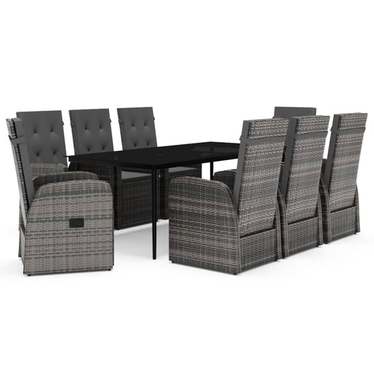 9 Piece Garden Dining Set with Cushions featuring adjustable chairs and a sleek table design.