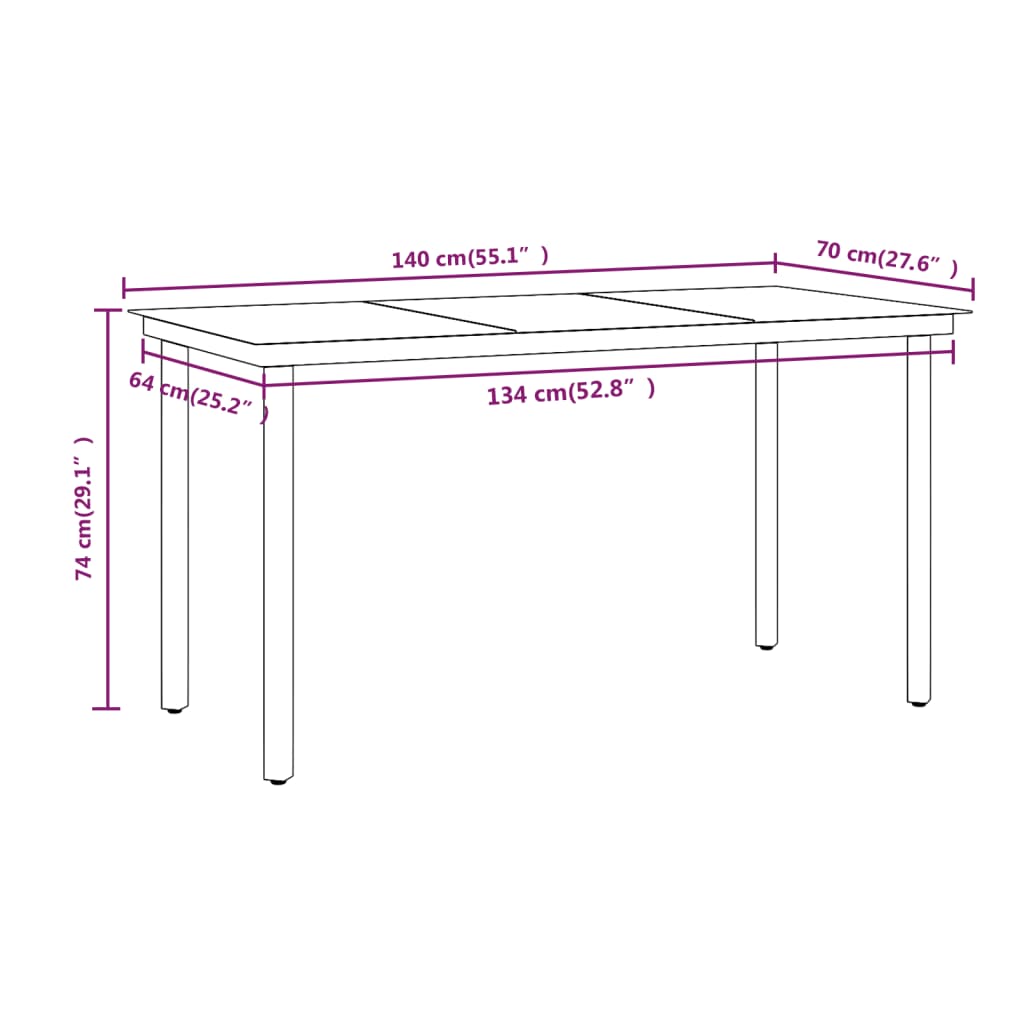 5 Piece Garden Dining Set with Cushions dimensions diagram, showing table size and specifications for outdoor dining.