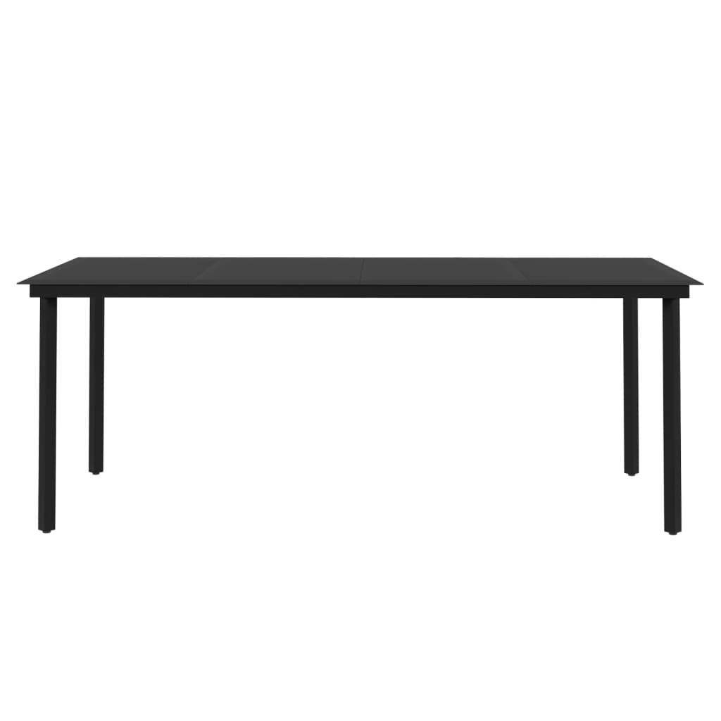 7 Piece Garden Dining Set with Cushions black outdoor dining table, sturdy and stylish design for gardens and patios.