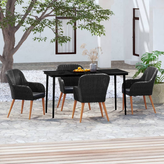 5 Piece Garden Dining Set with Cushions Black