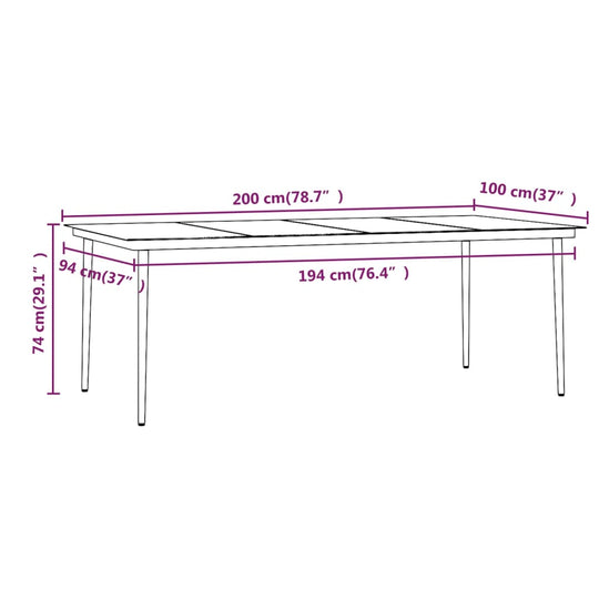 7 Piece Garden Dining Set with Cushions dimensions drawing showing table size specifications.