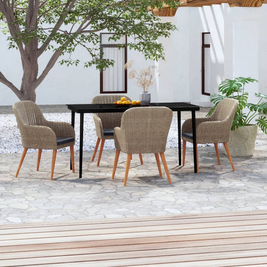 5 Piece Garden Dining Set with Cushions Brown