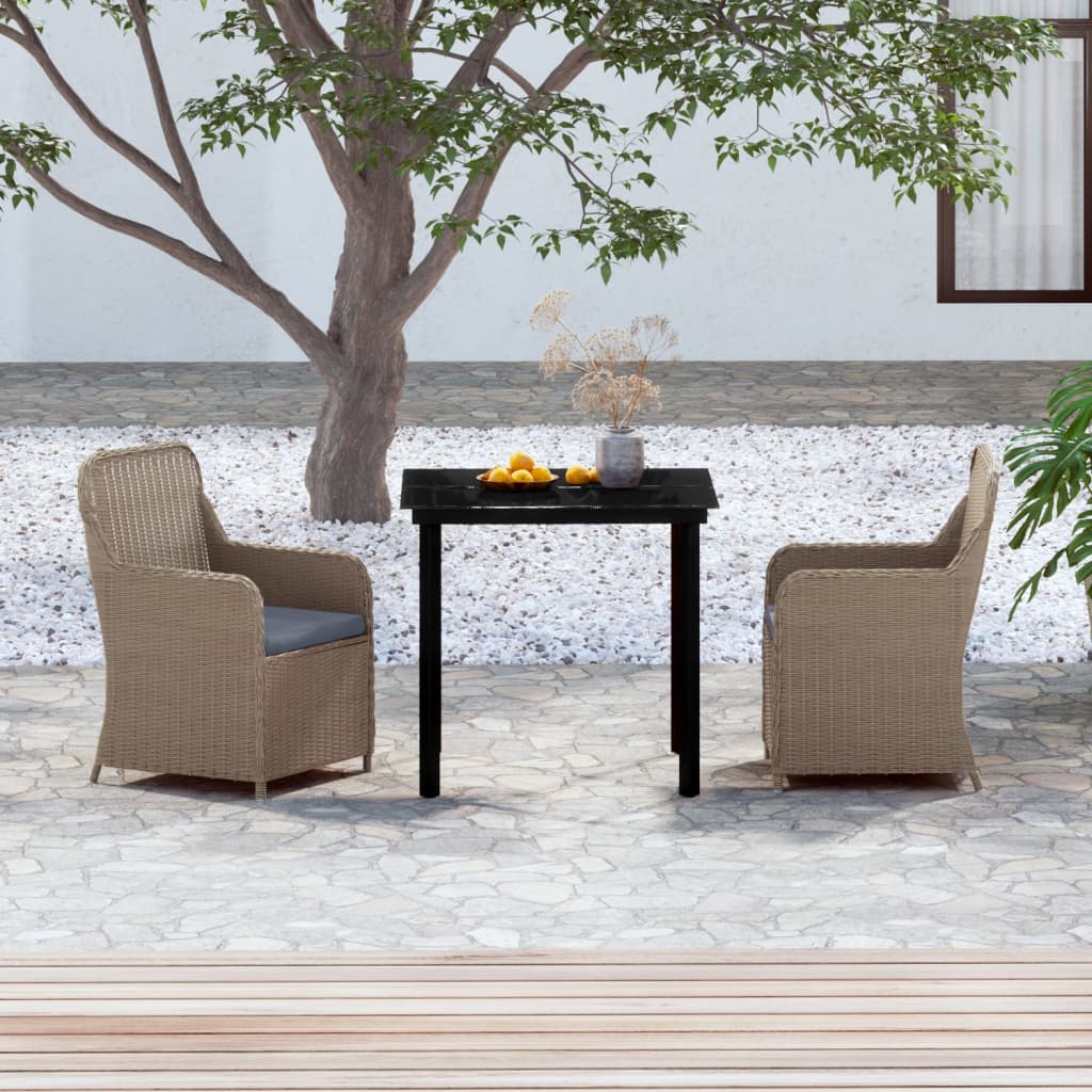 3 Piece Garden Dining Set with Cushions , Furniture -> Outdoor Furniture -> Outdoor Furniture Sets , Durable,eligant,Furniture -,gray,Home & Garden -,Modern Design,new-305021,Outdoor Furniture -,Outdoor Furniture Sets,poly rattan