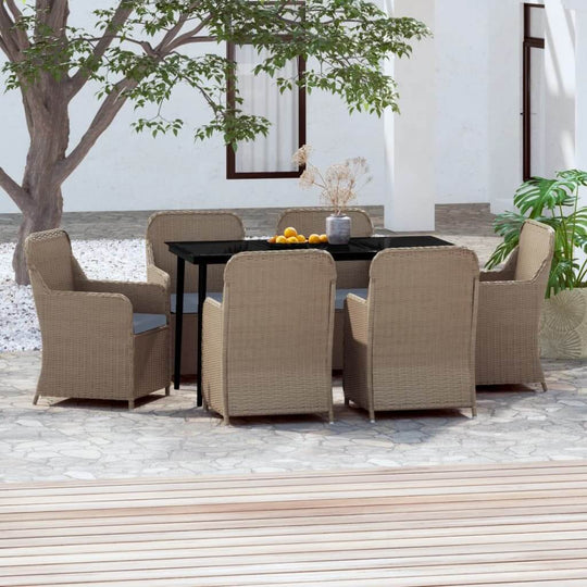 7 Piece Garden Dining Set with Cushions Brown