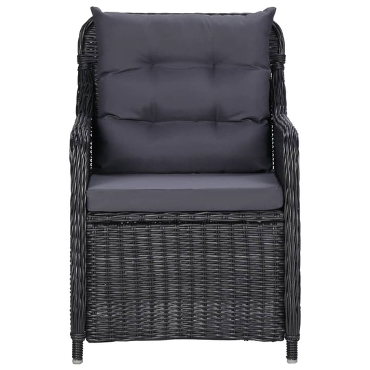 Comfortable outdoor chair from the 5 Piece Garden Dining Set with black PE rattan design and plush cushions.