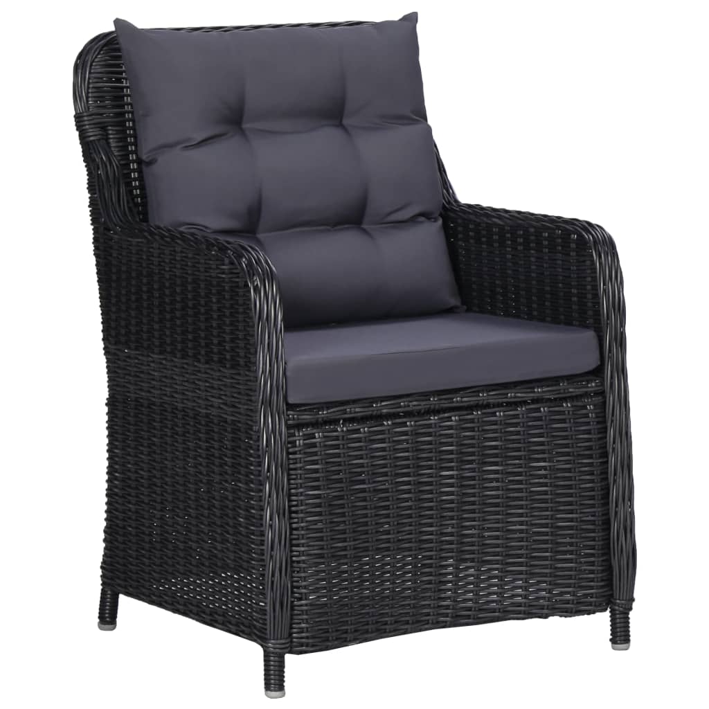 9 Piece Garden Dining Set black wicker chair with cushions for outdoor dining comfort and style.
