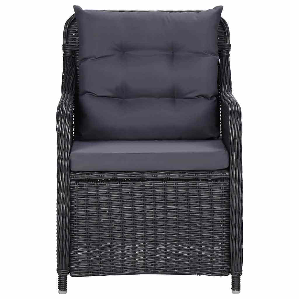 Black outdoor lounge chair with soft cushions, perfect for patio and garden furniture, crafted from durable PE rattan.