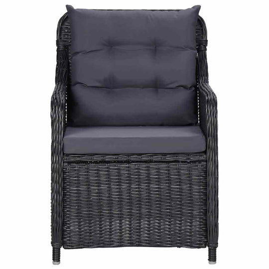 Black outdoor lounge chair with soft cushions, perfect for patio and garden furniture, crafted from durable PE rattan.