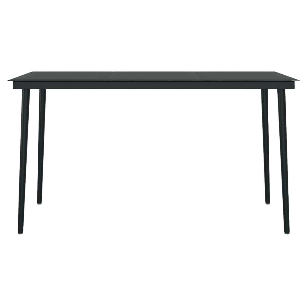 Black outdoor dining table with a sleek design, perfect for garden and patio furniture. Ideal for casual lounging or dining.