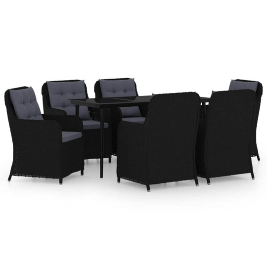7 Piece Garden Dining Set with stylish black chairs and table, perfect for outdoor meals and gatherings.