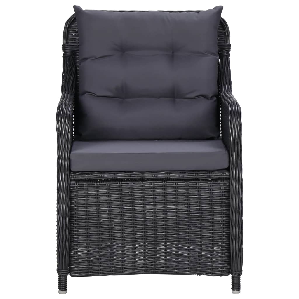 7 Piece Garden Dining Set black rattan chair with thick cushions, perfect for outdoor dining and relaxation.