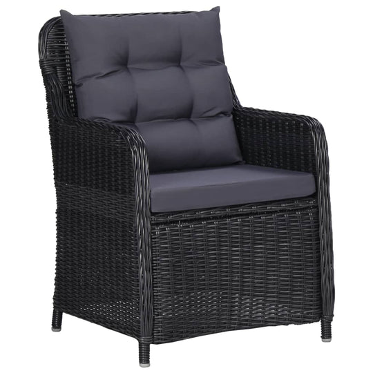 Elegant black rattan garden chair with cushions, part of the 9 Piece Garden Dining Set