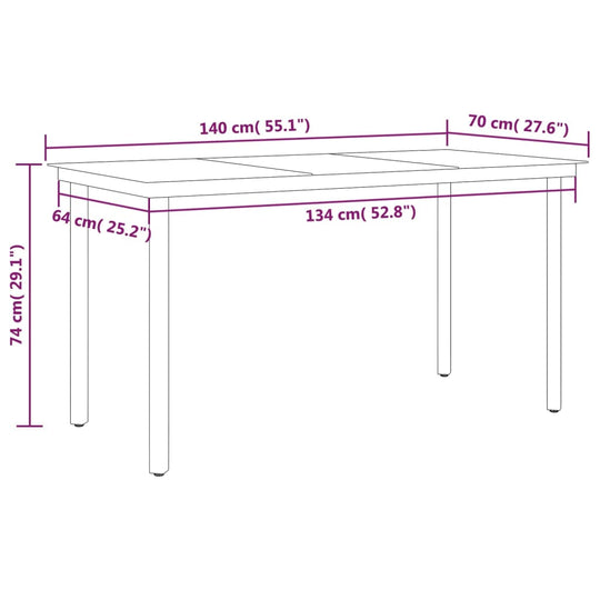 Dimensions of the 7 Piece Garden Dining Set table, displaying length, width, and height measurements.