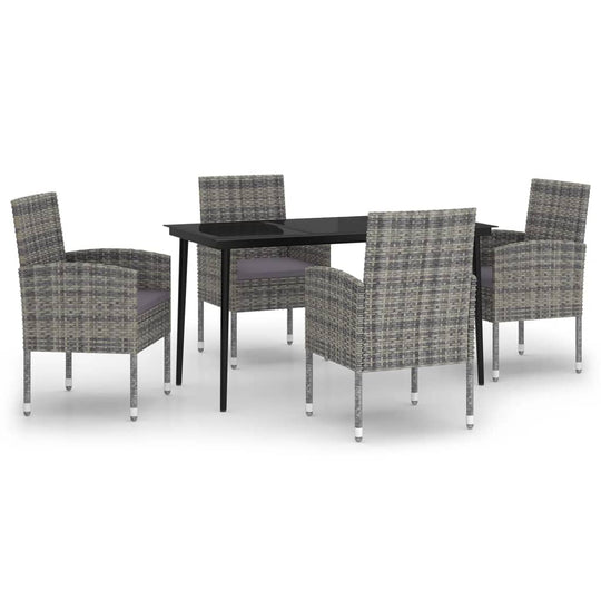 5 Piece Garden Dining Set featuring a sleek black tabletop and sturdy PE rattan chairs for outdoor dining.