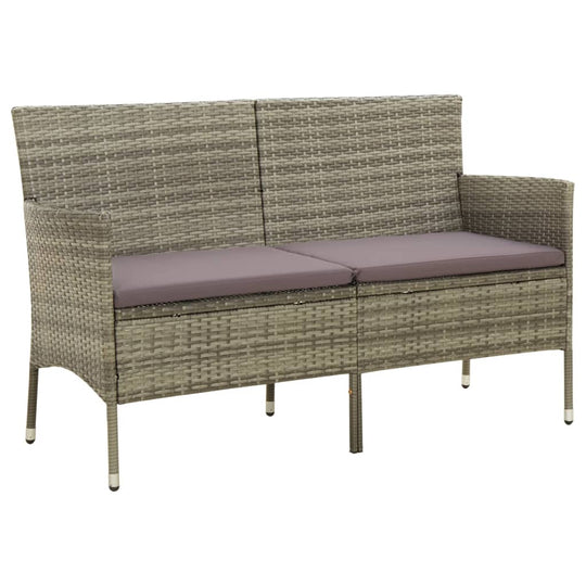 3-Seater Garden Sofa with Cushion Poly Rattan in gray with a durable poly rattan frame and comfortable purple cushions, ideal for patios.