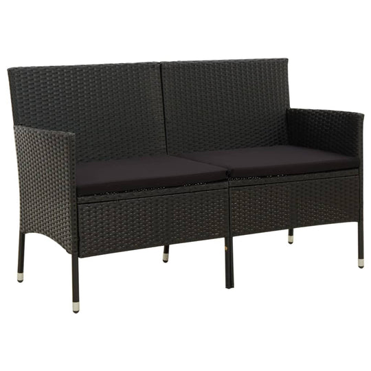 3-Seater Garden Sofa with Cushion Poly Rattan in black with padded cushions, perfect for outdoor patio seating and comfort.