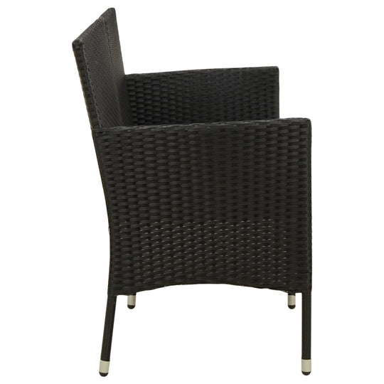Side view of a black poly rattan chair, matching the design of the 3-Seater Garden Sofa with Cushion Poly Rattan, showcasing durable material.