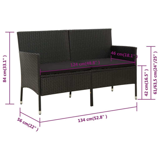 Dimensions of the 3-Seater Garden Sofa with Cushion Poly Rattan