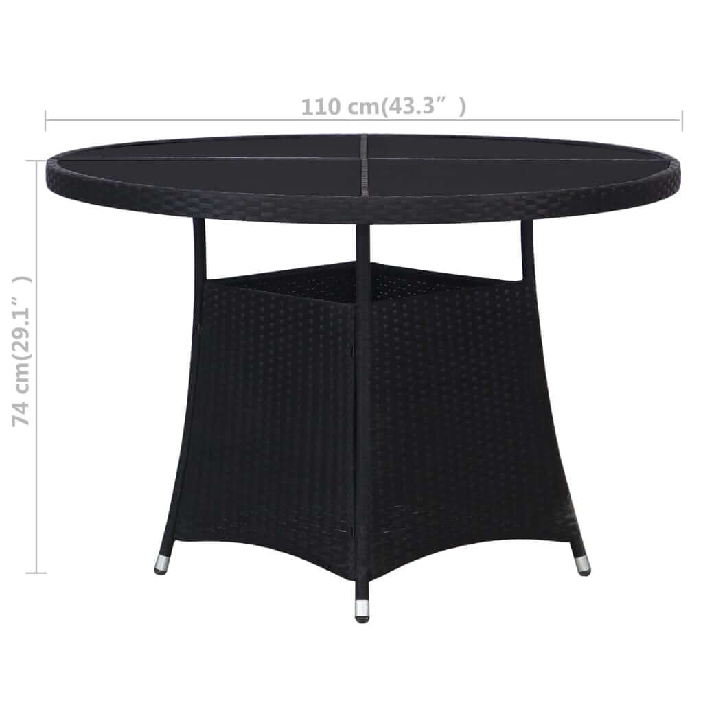 Black garden table Ø110x74 cm made of poly rattan, perfect for outdoor spaces and durable furniture solutions.