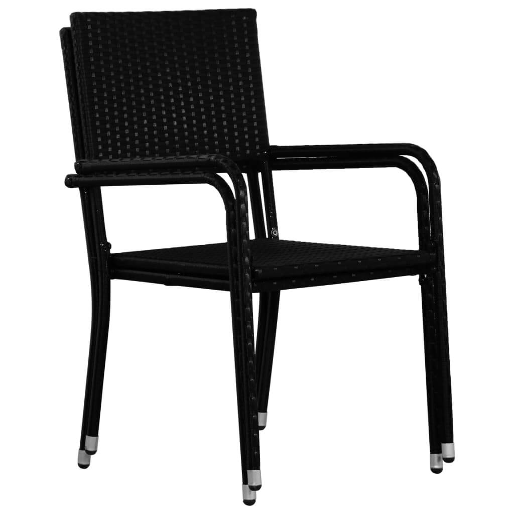 Stackable black poly rattan garden dining chair, durable outdoor furniture for relaxing and dining.