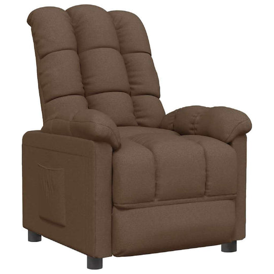 Recliner Chair  Fabric in brown with thick padding and manual reclining function for comfort.